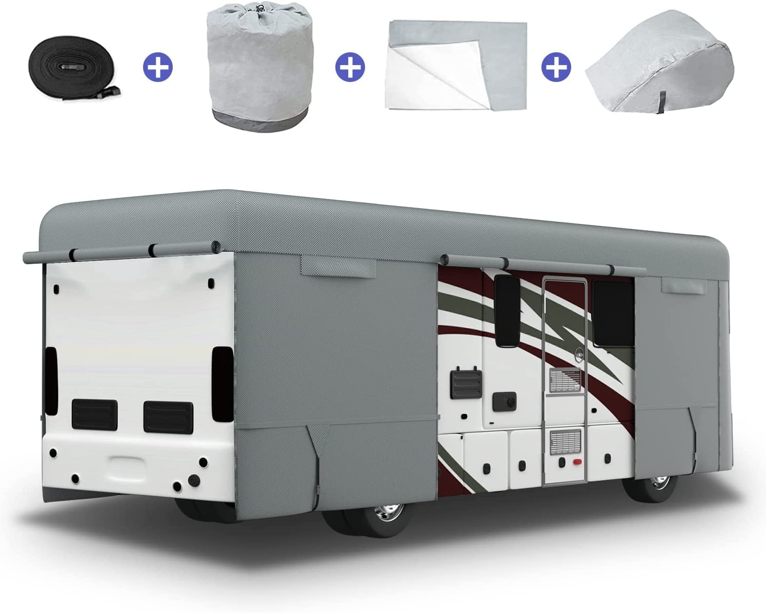 DikaSun Class A RV Camper Cover 34'-37' 3 Layers Poly-pro Breathable Waterproof Rip-Stop Anti-UV RV Motor-Home Cover with Adhesive Repair Patches Storage Bag 