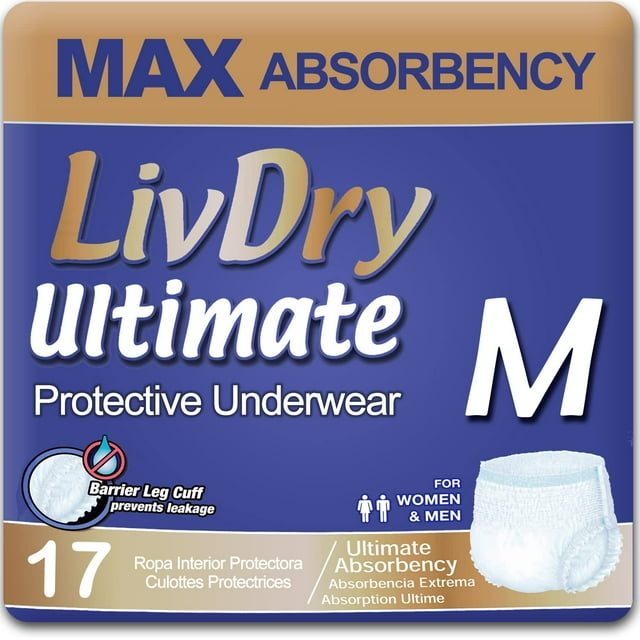 Ropa interior para incontinencia para adultos LivDry Ultimate, paquete de 17