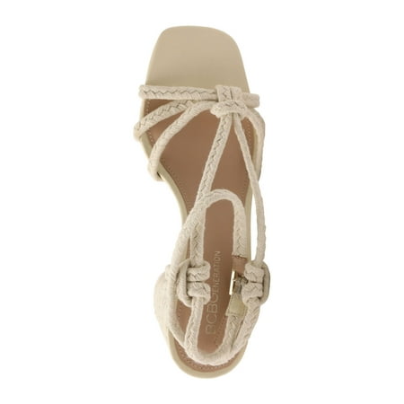 

BCBGENERATION Womens Beige Jute Strappy Crochet Texa Square Toe Block Heel Buckle Dress Sandals 9.5 M