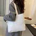thumbnail image 3 of Bolsa acolchado de algodón PU para mujer con asa superior de color sólido con entramado (blanco) Ehuebsd  Para estrenar, 3 of 9