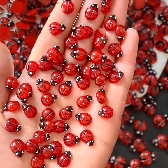 RAGUPEL 100 Pcs 3D Ladybug Nail Charms, Resin Rhinestones for Manicure & DIY Nail Art Decor