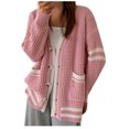 thumbnail image 2 of Gifts Usmixi Sweater Coats for Women Womens Sweater Cardigan Coats Winter Long Sleeve Soft Comfy Knitted Sweater Jackets Fashion Color Block Button Loose Pocket Outwear Tops, 2 of 5