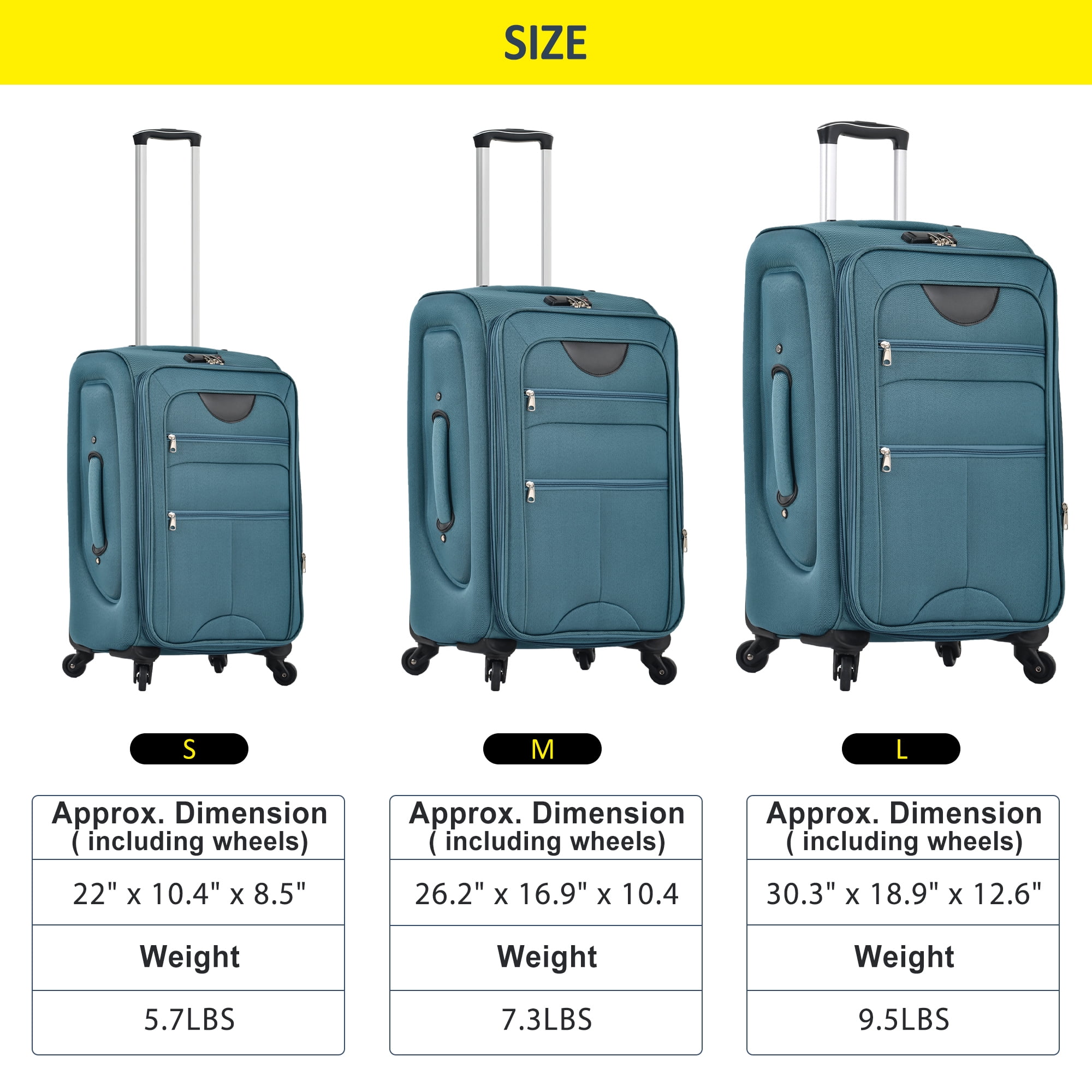 EUROCO 3 Piece Softside Luggage Set,Expandable Suitcase Set with TSA Lock and Spinner Wheels,Lightweight Suitcase for Men Women(20",24",28"),Green