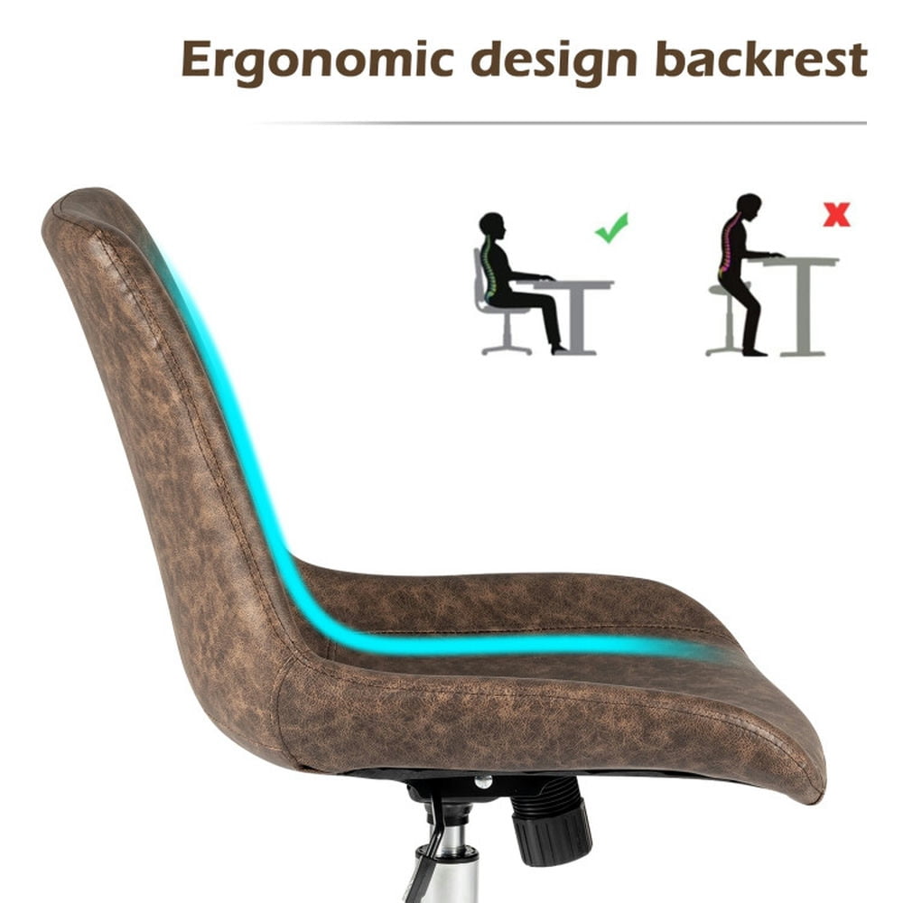 Demi Bonn Leather Armless Adjustable Mid-Back Office Chair for Home, Bedroom, Study, Rolling Work Computer Desk Chair, Brown