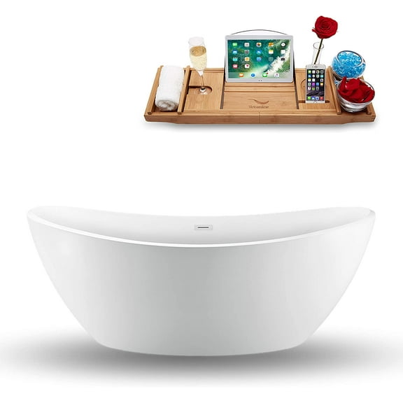 75" Streamline N-940-75FSWH-FM Freestanding Tub and Tray With External Drain