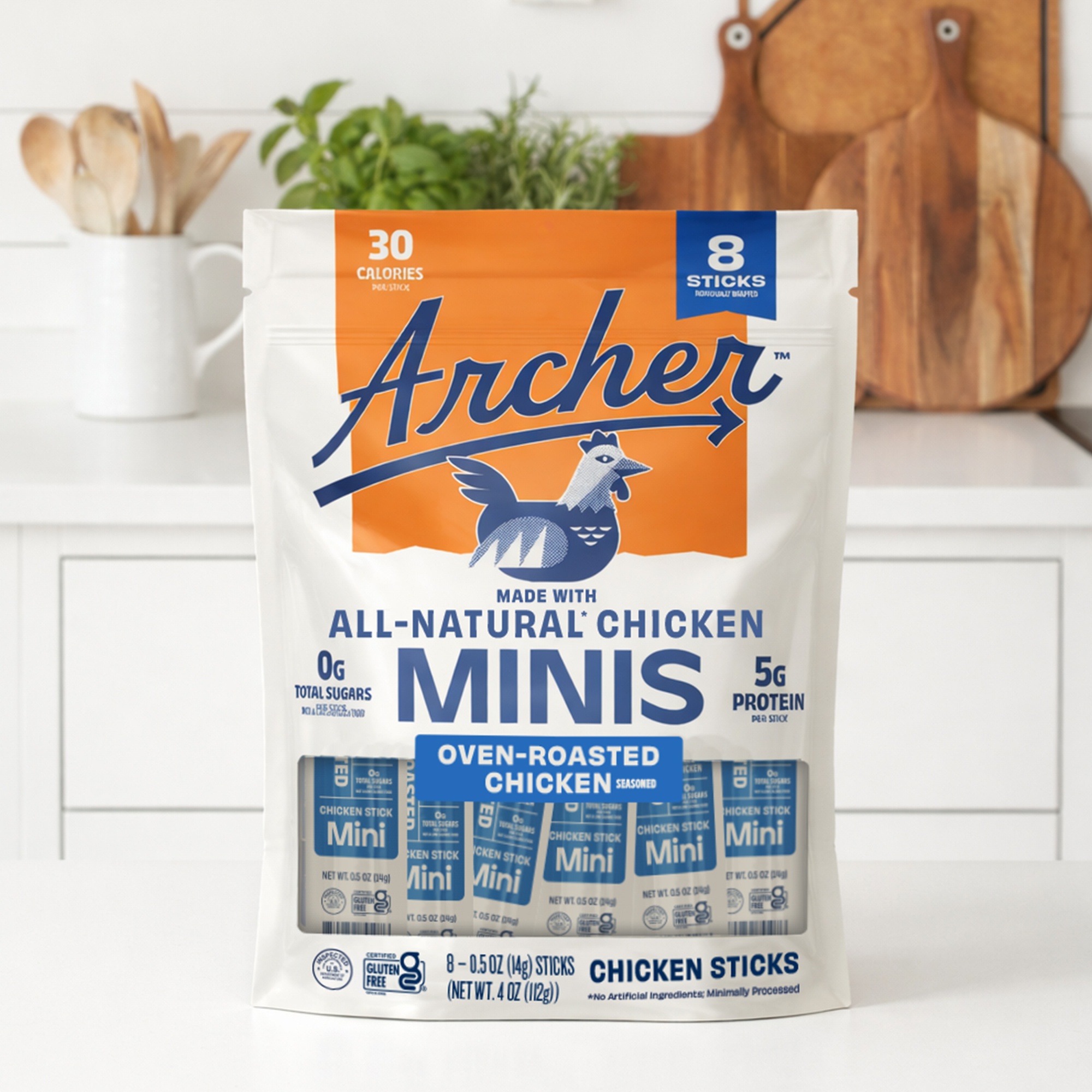 Archer Oven-Roasted Chicken Mini Jerky Sticks, 0.5 oz, 8 Count