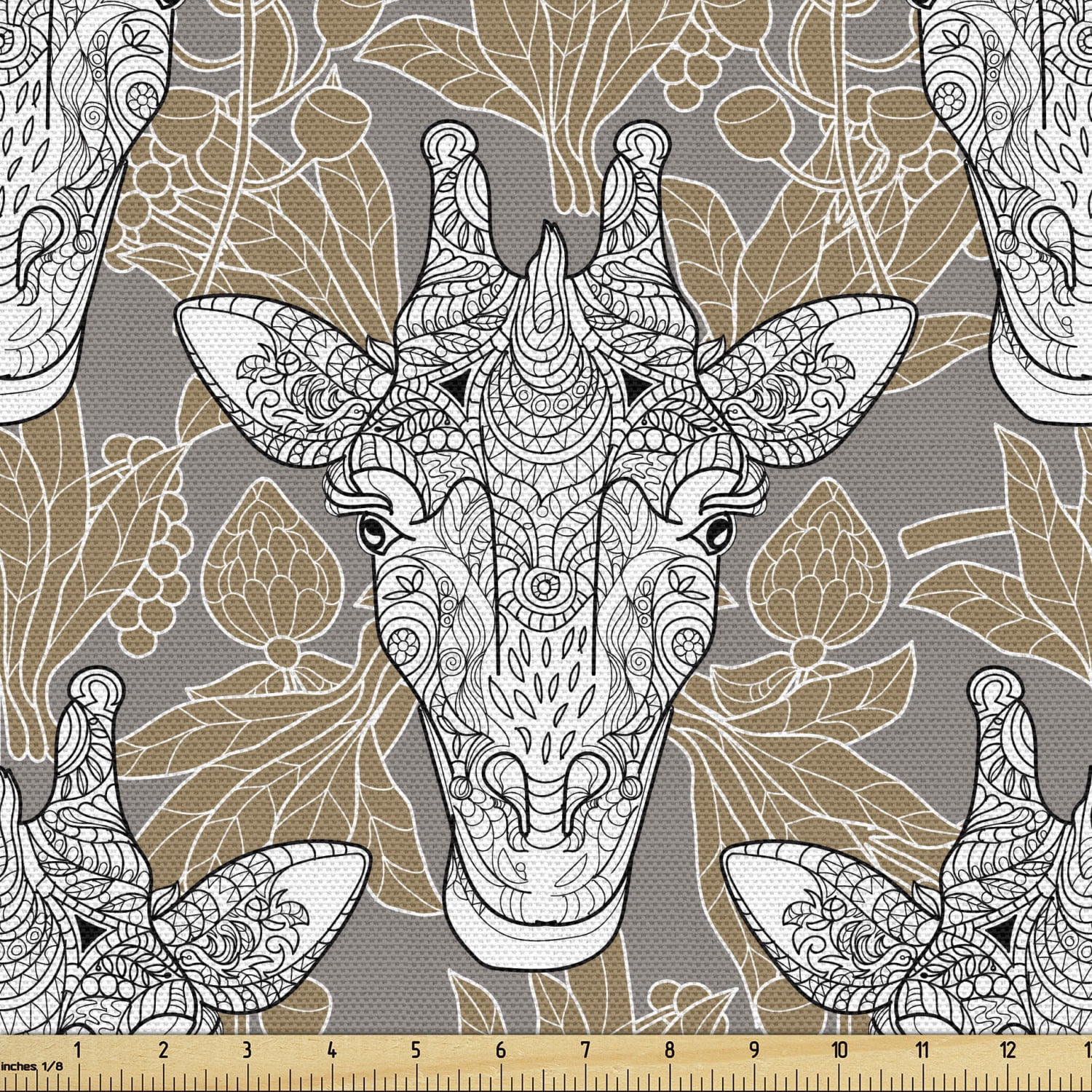 Giraffe Fabric by the Yard Doodle Animal Head with Abstract and Ornate