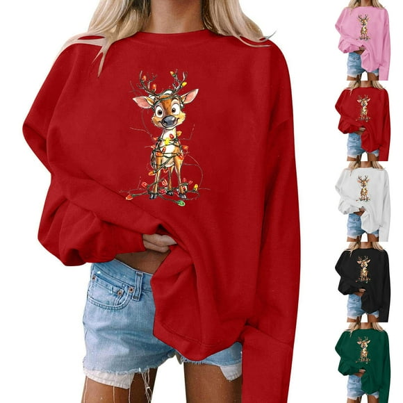 Frostluinai Christmas Sweatshirts for Women Ugly Graphic Pullover Crewneck Oversized Fleece Sweat Shirts Xmas Holiday Top