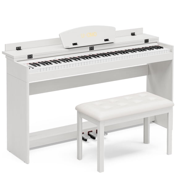 UMOMO 88 Key Digital Piano Keyboard with Piano Bench, Full Size Electric Piano with Piano Stand, Headphone Jack, 3 Pedal, Electronic Piano for Beginner, Adults, White