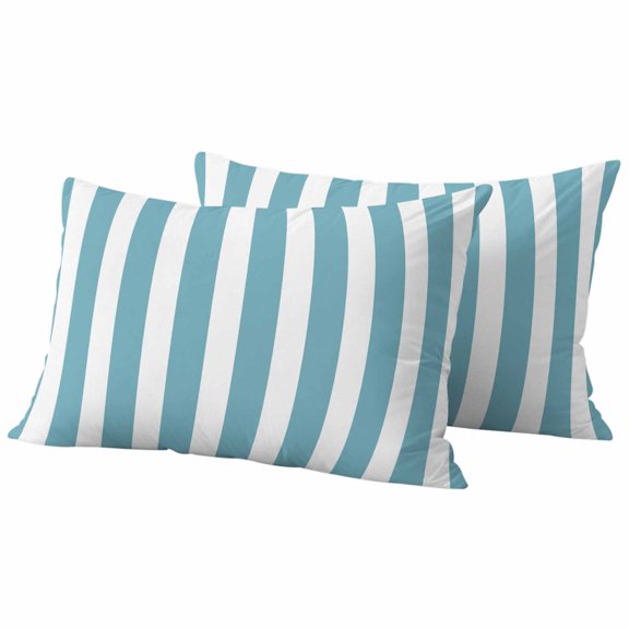 Aqua Striped Outdoor Pillow Covers, Waterproof Decorative Throw Pillowcases Set of 2, Modern Farmhouse Blue White Stripes Couch Cushion Cases with Zipper for Outside Patio Garden Sofa 20"x12"