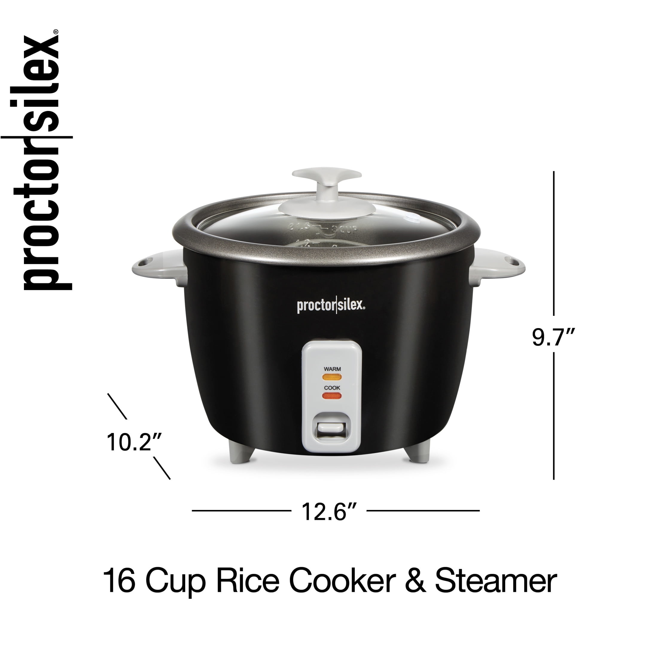 Proctor Silex 16 Cup Rice Cooker & Food Steamer with Steam & Rinse Basket, Black