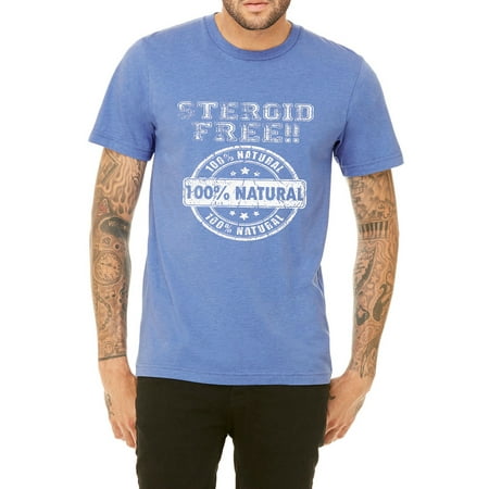 Men's Steroid Free 100% Natural Heather Blue C10 T-Shirt X-Large Heather