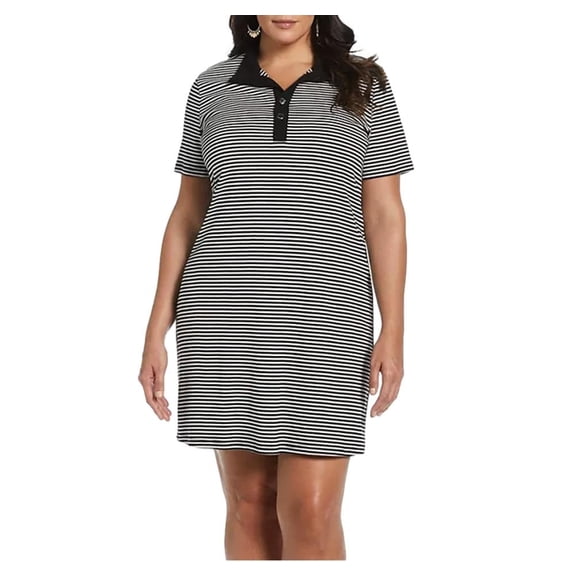 Rafaella Women's Short Sleeve Dress in Black & White Stripe Size 3XL