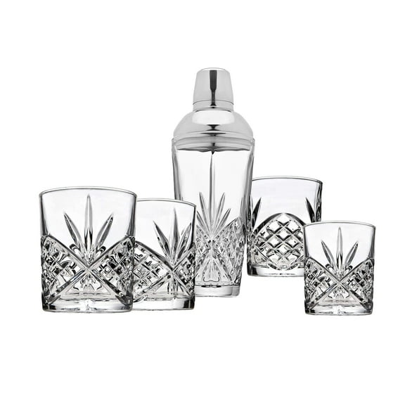Godinger Martini Shaker Cocktail Shaker with 4 Old Fashioned Whiskey Glasses Barware Set, Dublin Dollection