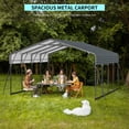 thumbnail image 5 of 20x20FT Metal Carport Heavy Duty with Galvanized Steel Roof, Outdoor Garage Car Shelter Shade for 2 Cars, Boats and Truck, 5 of 12