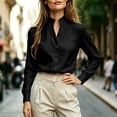 thumbnail image 4 of Bosfbaoi Long Sleeve Womens Tops Stand Split Collar Hidden Button Linen Blend Office Shirts, 4 of 7