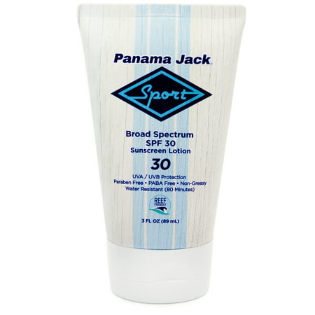 Panama Jack Sport Sunscreen Lotion - SPF 30, Broad Spectrum UVA/UVB Protection, Non-Greasy, Reef-Friendly, PABA, Paraben, Gluten & Cruelty Free, Water Resistant (80 Minutes), 3 FL OZ (Pack of