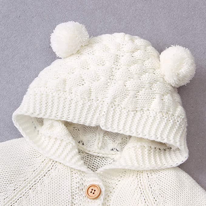 Mono De Punto Con Capucha Para Bebé 0-24 Meses, Algodón Suave. Diseño Unisex Con Orejas De Oso, Ideal Para Fotos Y Regalo.