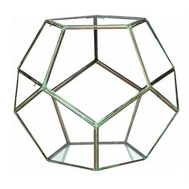 CC Home Furnishings 14" Terrarium Géodésique en Verre Contemporain Clair et Brun avec Double Charnière