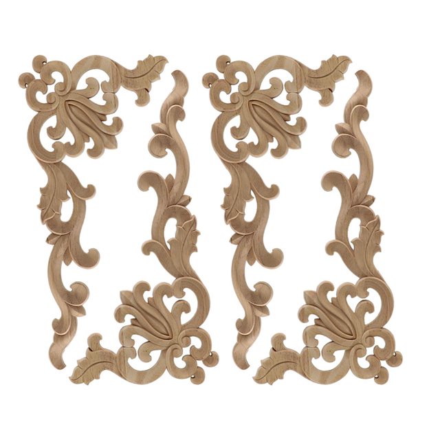 Billuyoard 4 piezas de tallada apliques Onlay puerta muebles adornos ornamentales Artesanía 4 piezas 18x7CM