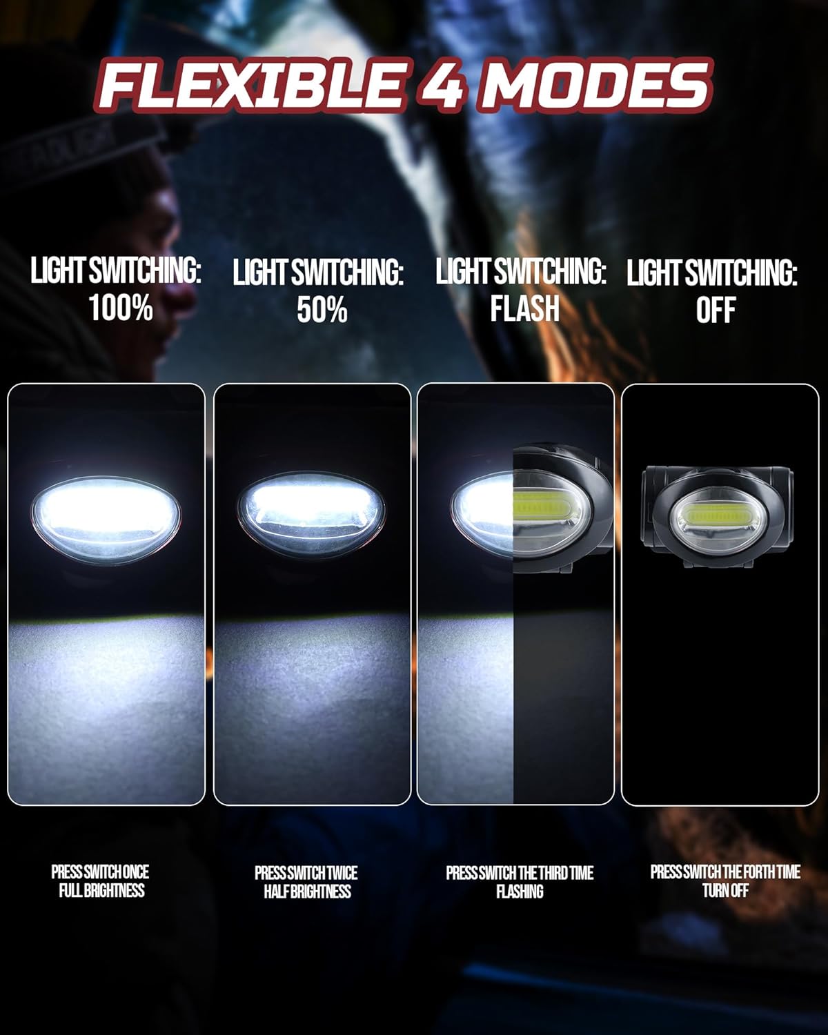 Camping Headlamp Flashlight 8 Pack, Outdoor Super Bright COB Head Lamp Gear for Running, Reading, Hiking, Walking, Climbing, Fishing, Hunting, Jogging, Headlight Multipack Adults, Kids