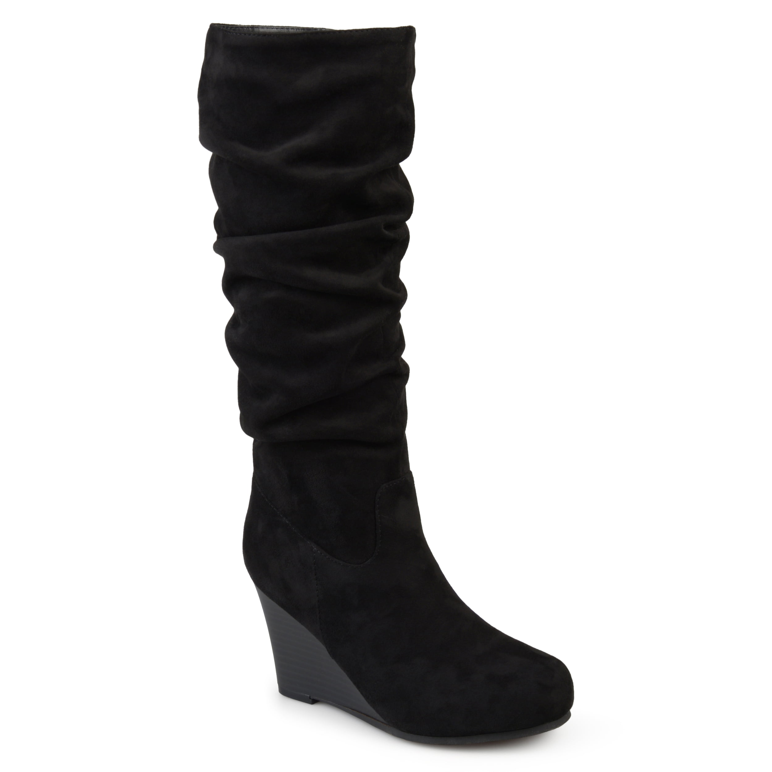 Women S Wide Calf Slouchy Faux Suede Mid Calf Wedge Boots