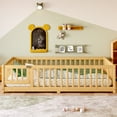 thumbnail image 3 of Jopath Full Size Floor Bed Frame,Montessori Bed with Guardrails and Door,with Slatted Base,for Kids,Boys,Girls,Natural, 3 of 9