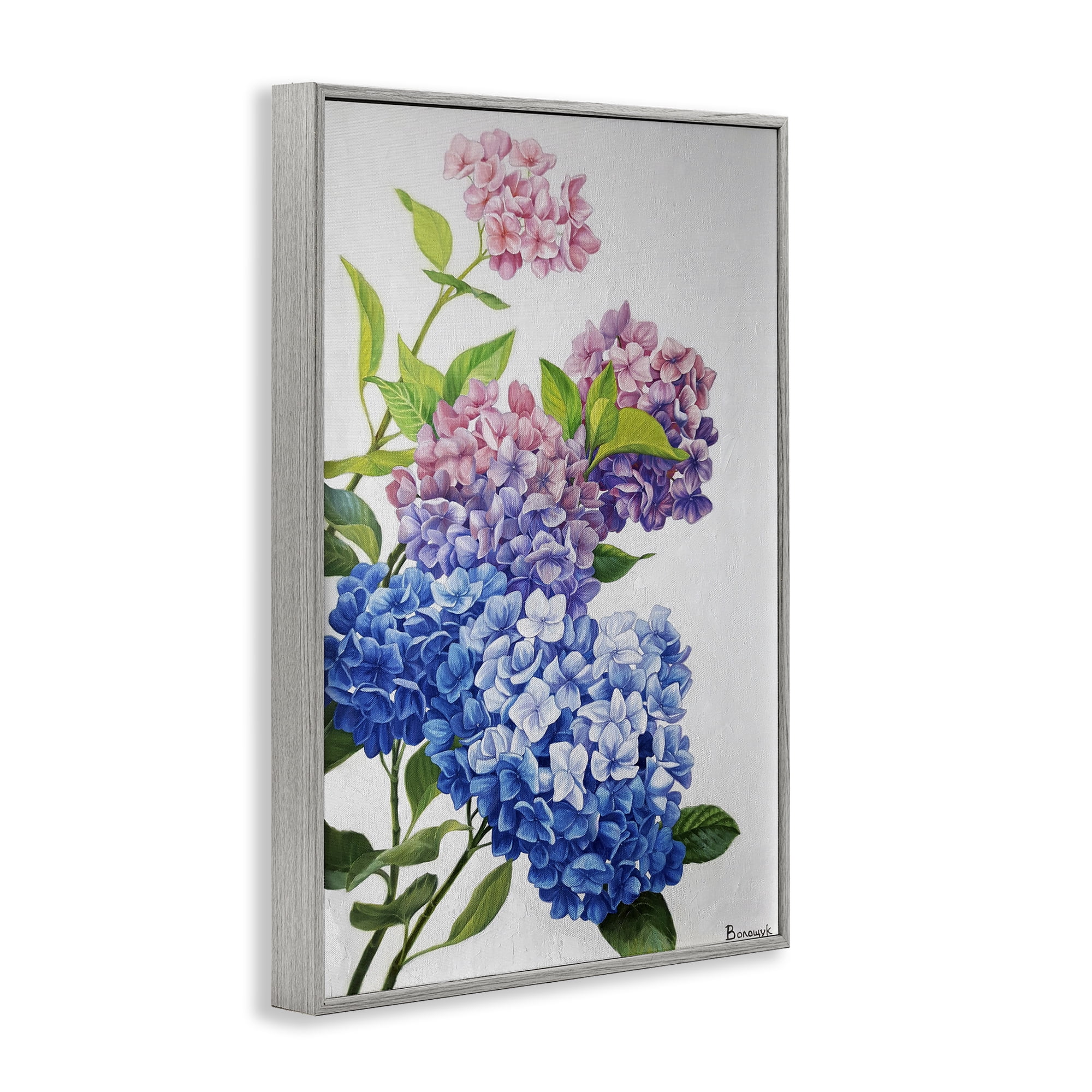 Stupell Industries Detailed Hydrangea Gradient Botanical & Floral Painting Gray Framed Art Print Wall Art, 16 x 24