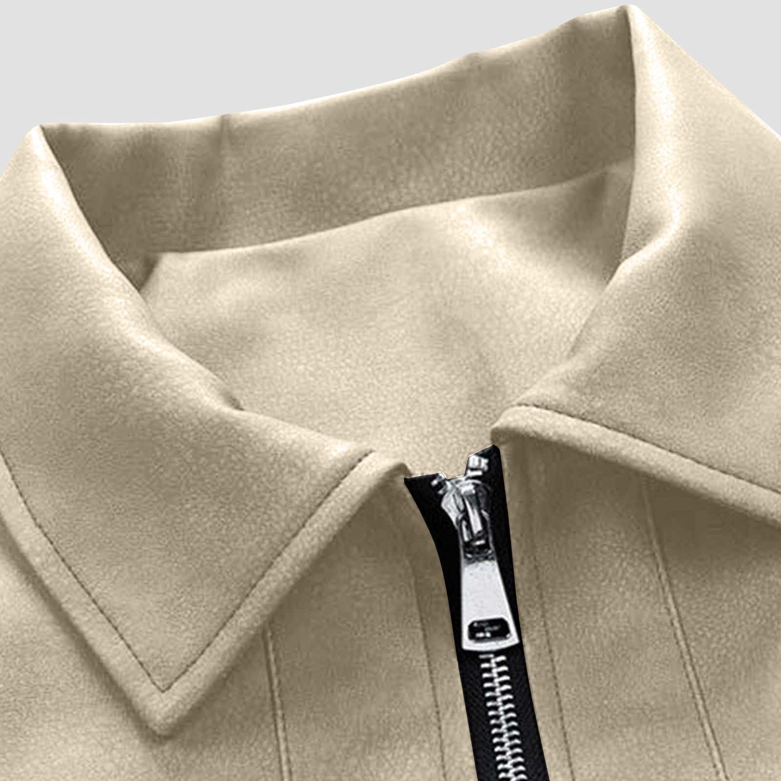 Suede Jacket for Men Loose Faux Leather Outwear Casual Full Zip Vintage Varsity Leather Bomber Jacket Jacket Windproof Beige M