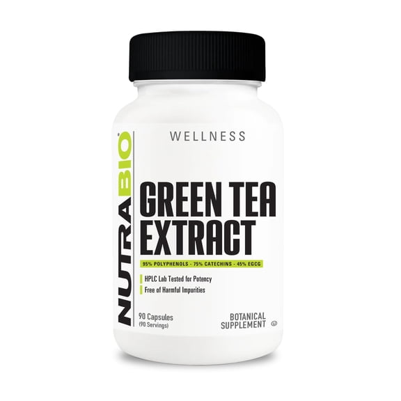 NutraBio Green Tea Extract Capsules, 500mg, Adds Antioxidant Benefits and Helps Overall Health and Well-Being, 90 Count