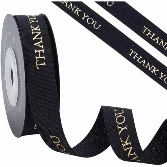 10 Yards(9.14m) Thank You Fabric Ribbon 0.59 Inch Single Face Satin Ribbon Black Valenties Ribbon