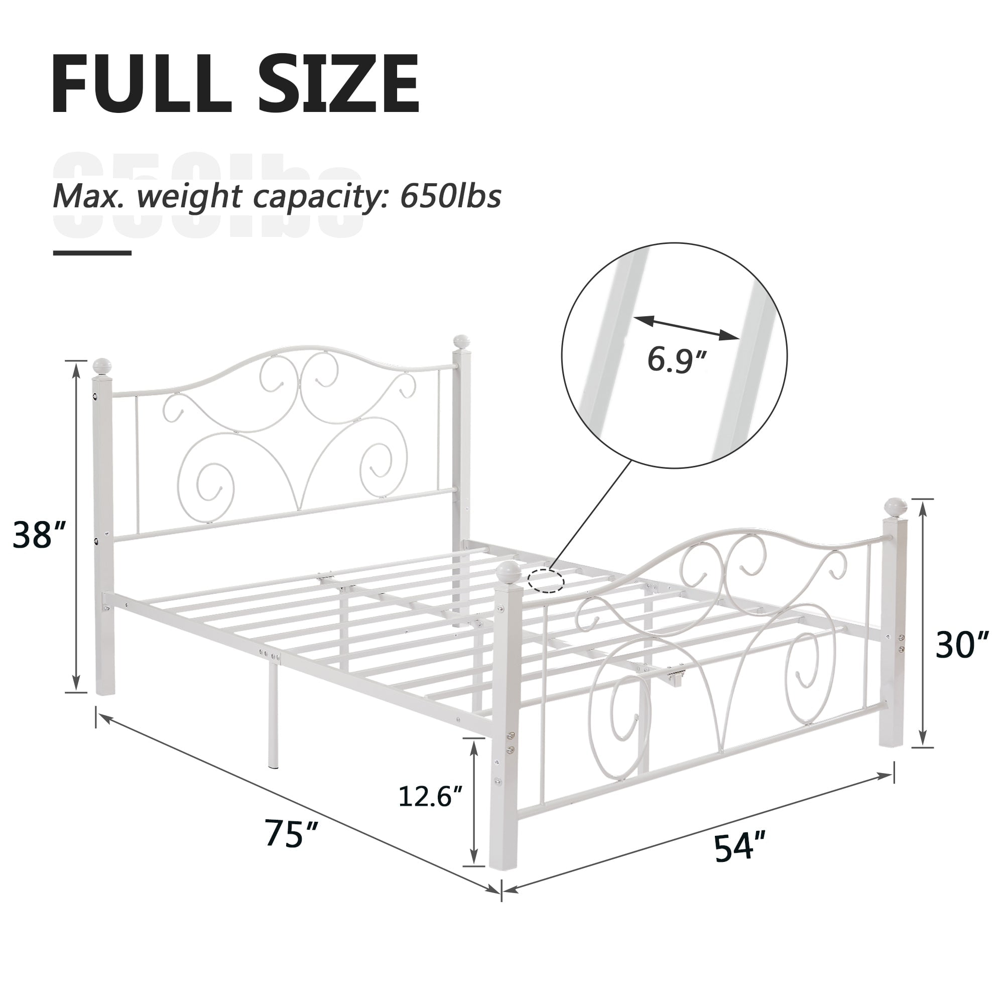 VECELO Full Size Bed Frame with Butterfly Shaped Headboards and Footboard, Metal Platform Bed Frame/Mattress Foundation, No Box Spring Needed, Easy Assembly, White