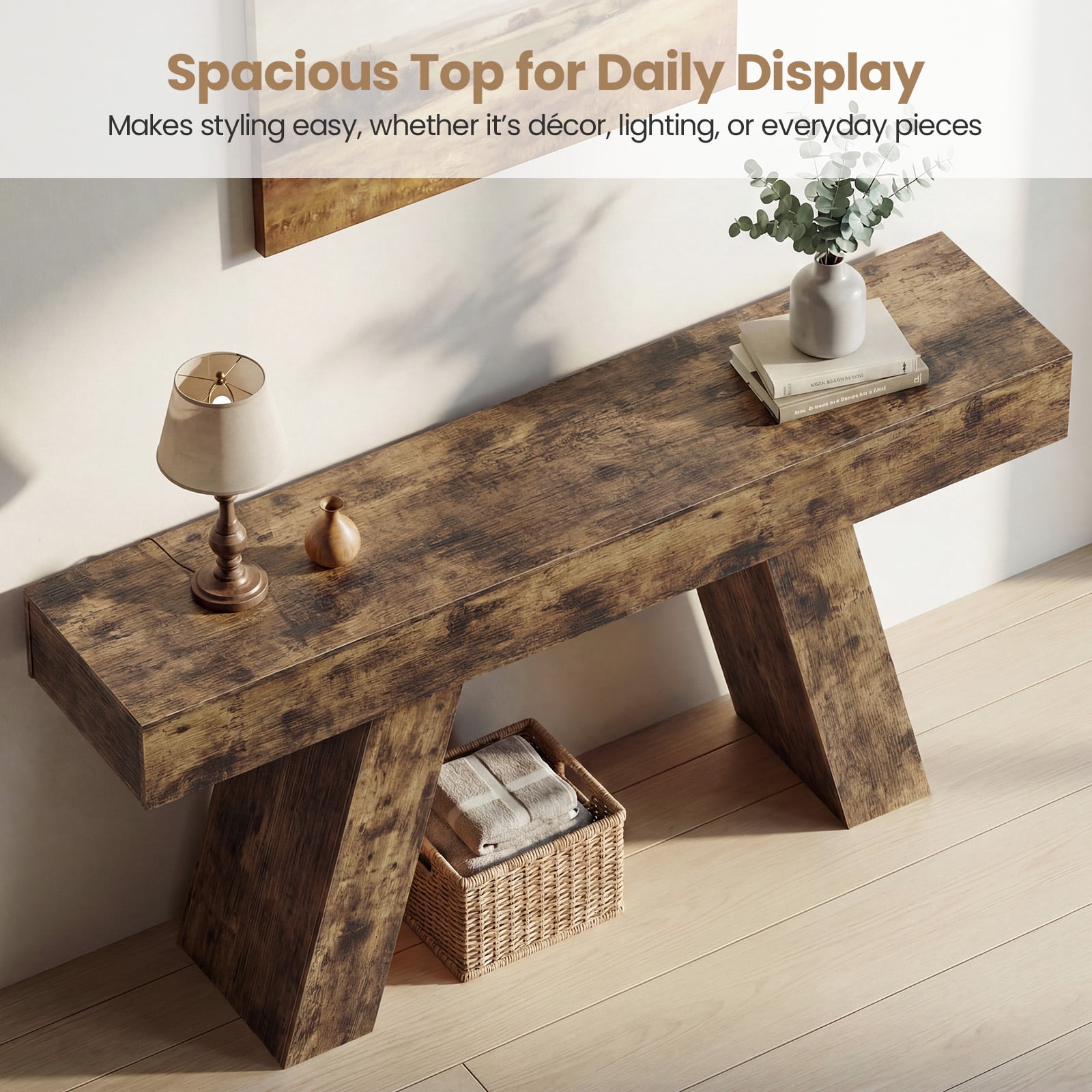 Advwin 63" Console Table with Storage Drawers, Extra Long Sofa Table for Entryway or Behind Couch, Farmhouse Narrow Hallway Table with Floor Protection Pads, Rustic Brown