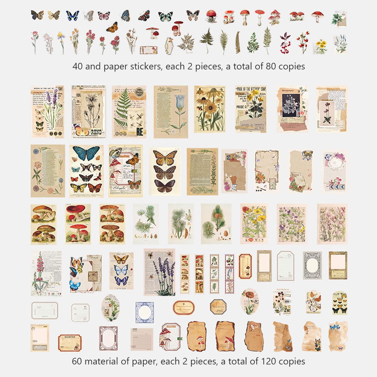 Vintage Pattern Paper with Washi Sticker Scrapbook Paper Decorative Kraft  Paper with Print Single-Sided in Various Shapes and Small Sizes for Card