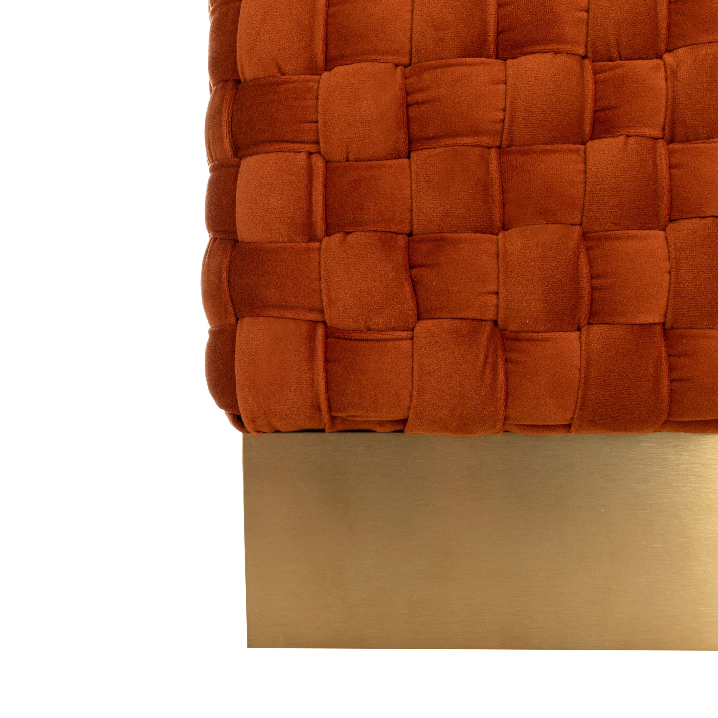 SAFAVIEH Couture Maxine Channel Modern Glam Tufted Ottoman, Sienna/Brass