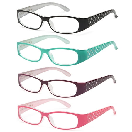 ALTEC VISION Pack of 4 Pattern Color Frame Readers Spring Hinge Reading Glasses for Women +1.00