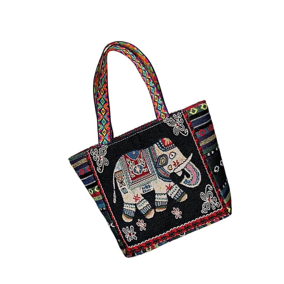 Embroidered Handmade Women Shoulder Bag Shoulder Bag Travel Bag Gift Black White Elephant
