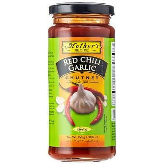 Mother’s Recipe Red Chilli Garlic Chutney - 250gm | Authentic Indian Spicy Condiment | Flavorful Blend of Red Chillies & Garlic | Perfect for Tikka, Snacks, & Meals