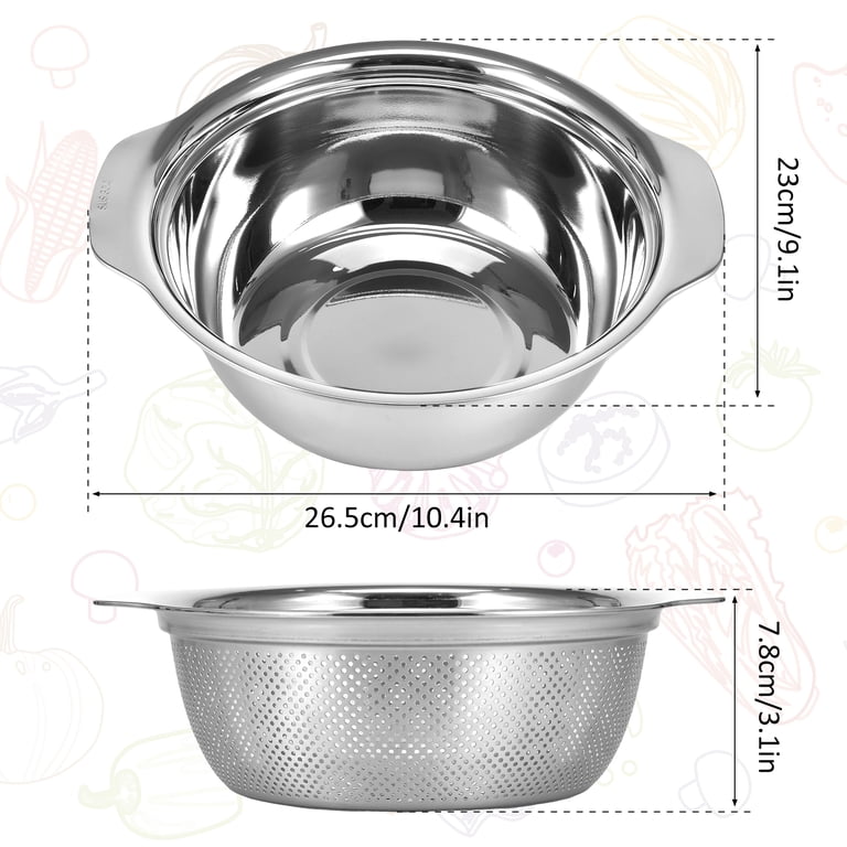 Stainless Steel Microporous Colander Set - 5QT Bowl & 4 Small Colanders For Kitchen