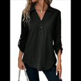 thumbnail image 2 of Blusas de Larga con Cuello en V y Botones para Mujer, Camisas Holgadas de Color Liso para y Otoño. Negro S, 2 of 7