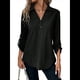 thumbnail image 2 of Blusas de Larga con Cuello en V y Botones para Mujer, Camisas Holgadas de Color Liso para y Otoño. Negro XL, 2 of 7
