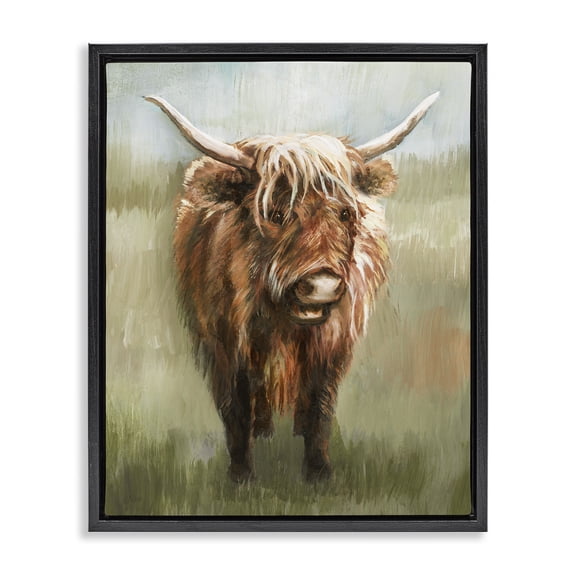 Stupell Industries Highland Cattle Painting Animals & Insects Painting Black Floater Framed Canvas Art Print Wall Art, 17 x 21