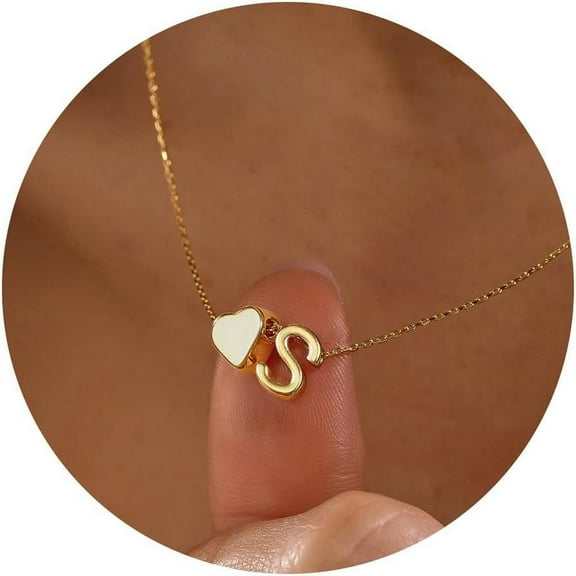 Gold Heart Initial Necklace For Women, 18K Real Gold Plated Heart Initial A-Z Necklace Dainty Heart Necklaces Tiny Gold Initial Necklaces Birthday Gifts For Women Jewelry[o1446]