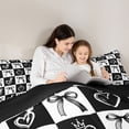 thumbnail image 5 of Homewish Teens Girls Female Cartoon Bowknot Bedding Comforter Set 2pcs,Black White Twin Comforter Sets Microfiber,Plaid Love Heart Breathable Bedding Set,Breathable Home Decor,Reversible, 5 of 8