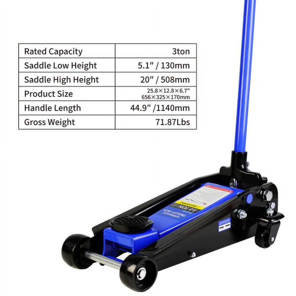 Jack Boss Floor Jack 3 Ton Capacity Fast Lift Service Jack Steel Heavy Duty Hydraulic Car Jack