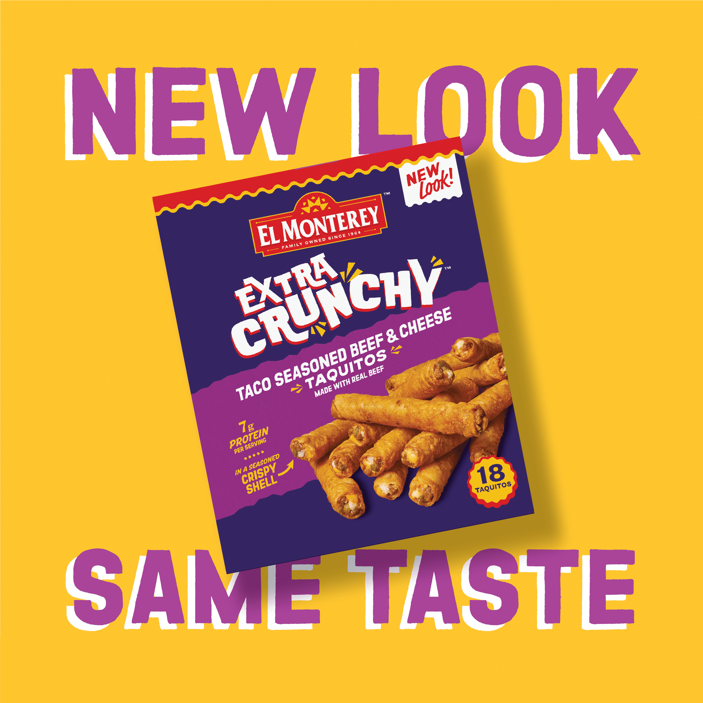 El Monterey Extra Crunchy Taco Seasoned Beef & Cheese Taquitos 20.7 oz, 18 Count (Frozen)
