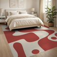 thumbnail image 3 of ODIKA 8'x10' Beige Red Abstract Mid-Century Design Washable Area Rug Organic Shapes with Modern Aesthetic Appeal Non-Slip Chair-Friendly Mat for Dining Room, Large Office, Lounge, 3 of 7