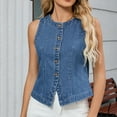 thumbnail image 4 of Weiqiqre Vest Tops for Women Sleeveless Strechy Jean Vest Top Button Down Crewneck Casual Summer Western Waistcoat, 4 of 9