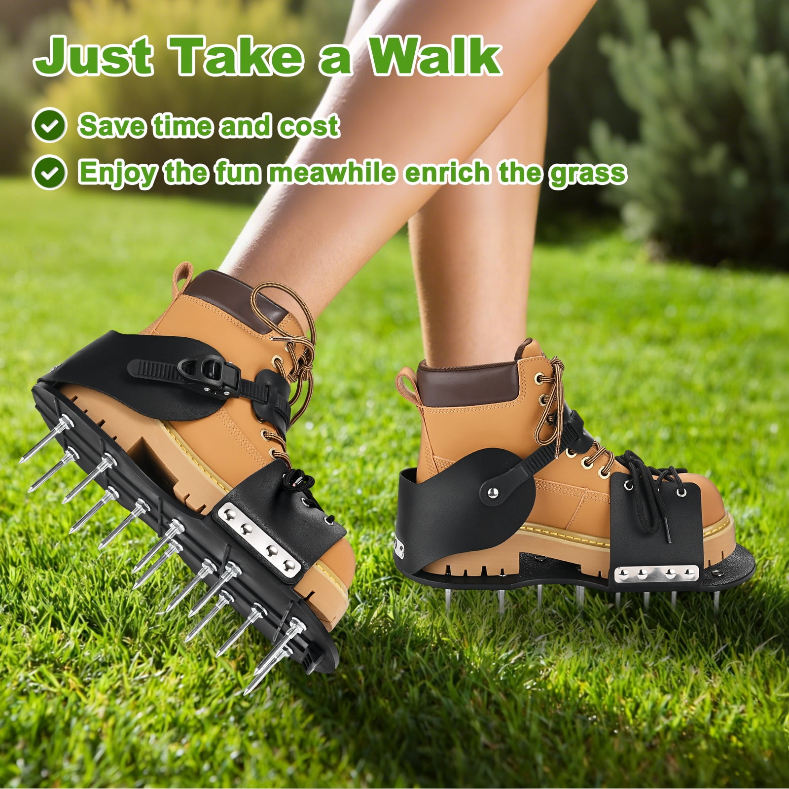 Uxcell 1-Set Lawn Aerator Shoes with Hook and Adaptable Straps with 26 Nails for Gardens [Black]