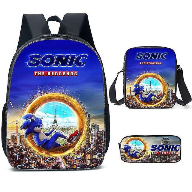 Sonic Primary School Bag Three-piece Set Cartoon Backpack Anime Shoulder Bag Pencil Case High-grade Ultra-high-grade Advanced Customization